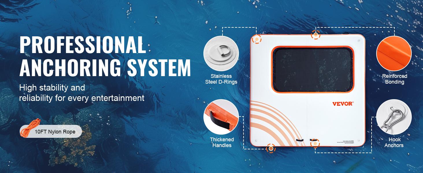 VEVOR Inflatable Floating Dock, 10x10FT Inflatable Dock Platform with 4*7FT Trampoline Mesh Pool, Non-Slip Floating Platform Water Mat with Portable Bag Detachable Ladder for Pool Beach Relaxation