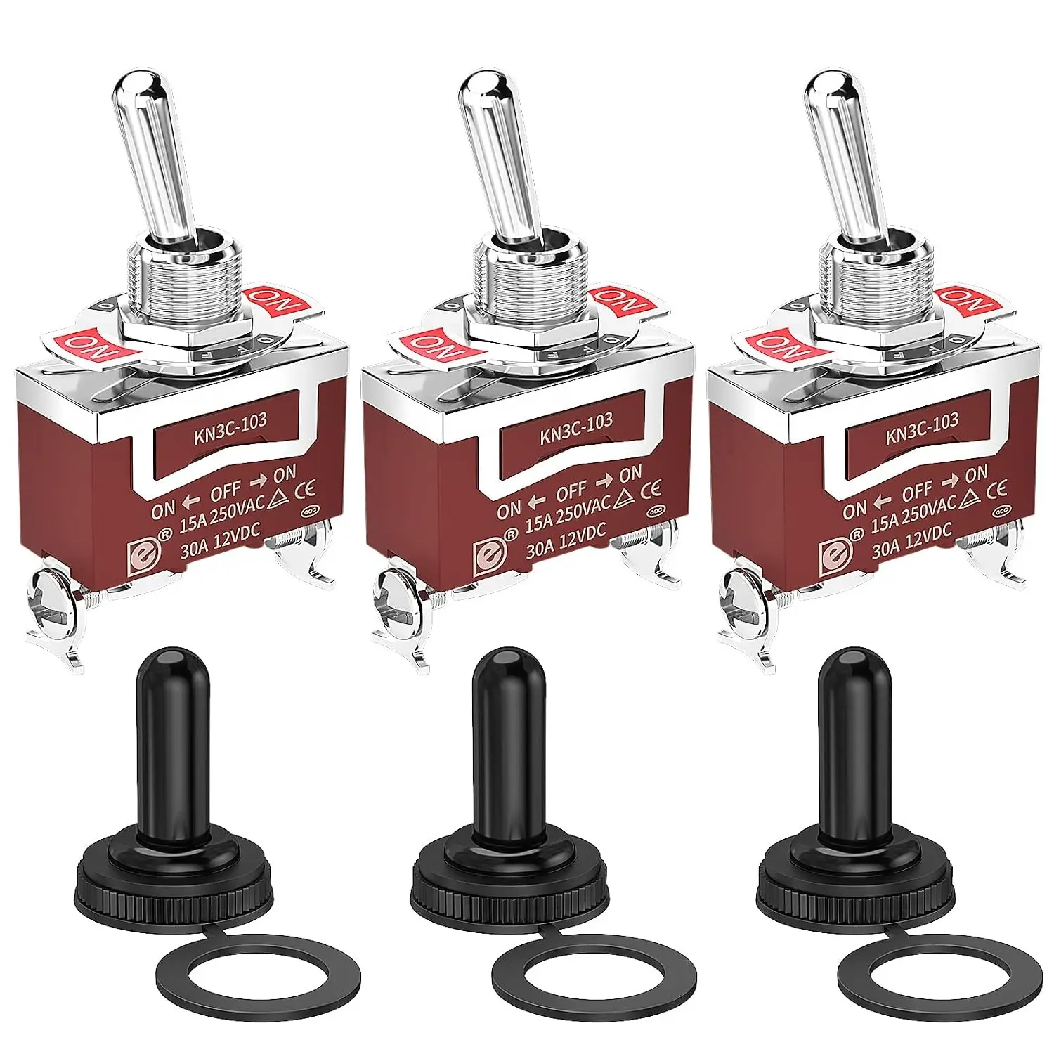 Waterproof Toggle Switch 12V DC 30A On Off On 3 Way SPDT 12 Volt Heavy Duty Marine Toggle Switch 3 Position 3 Pin with Weatherproof Boot Cap Cover for Car Auto Truck Boat - 3 Pack