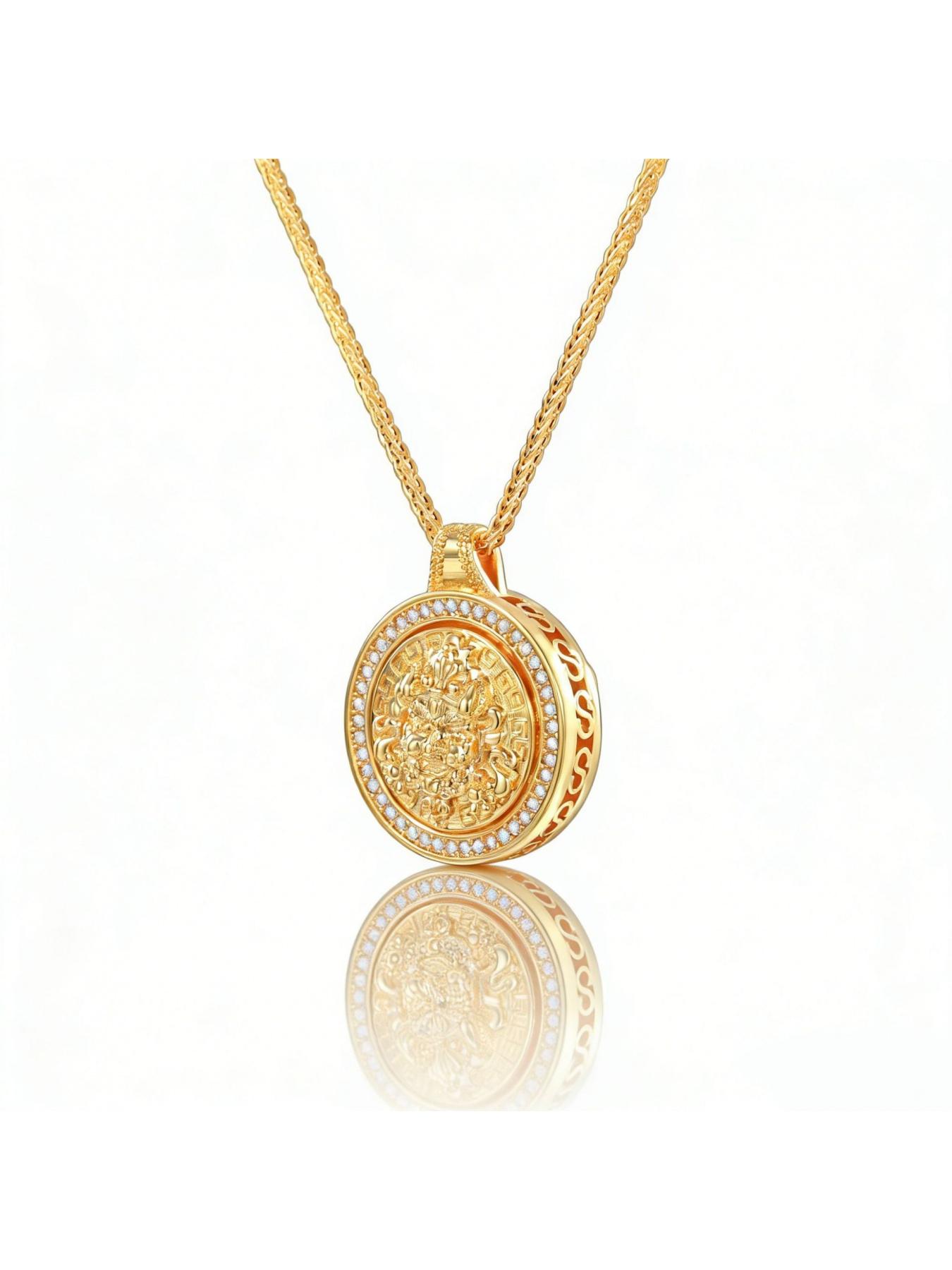 Chinese-style celebrity-inspired gourd necklace for women with a rotatable compass pendant, made of ancient gold, offering a light luxury and high-end feel, suitable as a collarbone chain