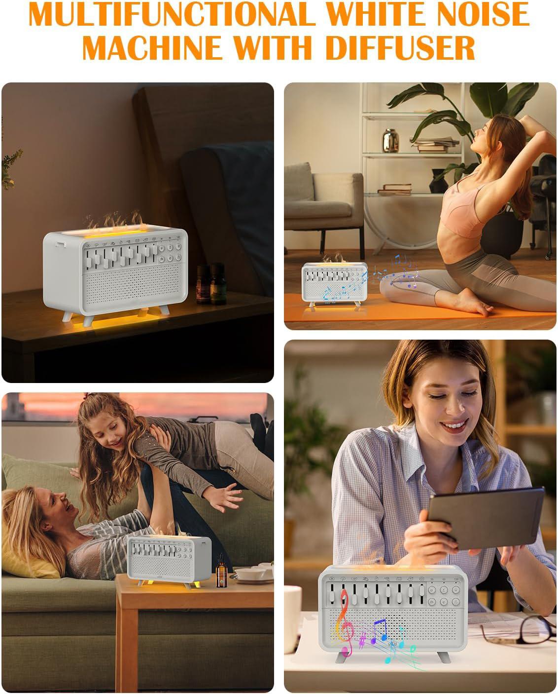 White Noise Flame Diffuser Bluetooth Speaker White Noise Aromatherapy Humidifier Night Light Combination Of 8 Group Nature Sound Sleep Aid Customized Gifts