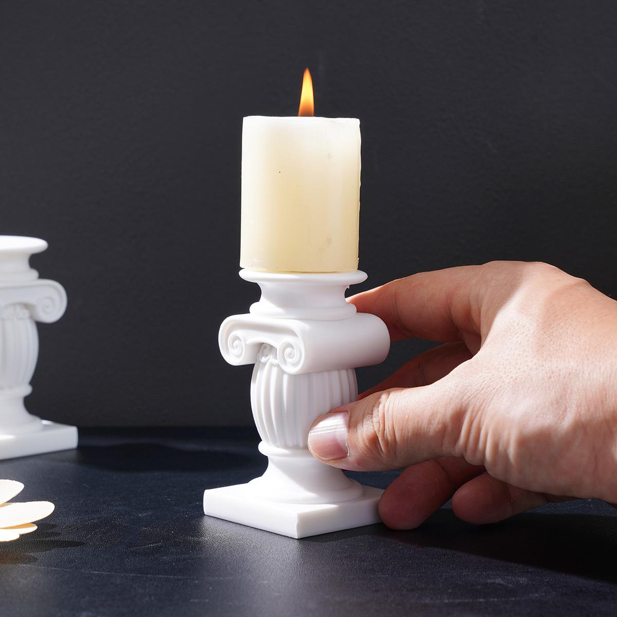 Drum Shape Roman Column Sculpture, European Candle Holder Base, Holiday Decoration Candelabra, Wedding Decor, Home Living Room Tabletop, Vintage Candle Stand