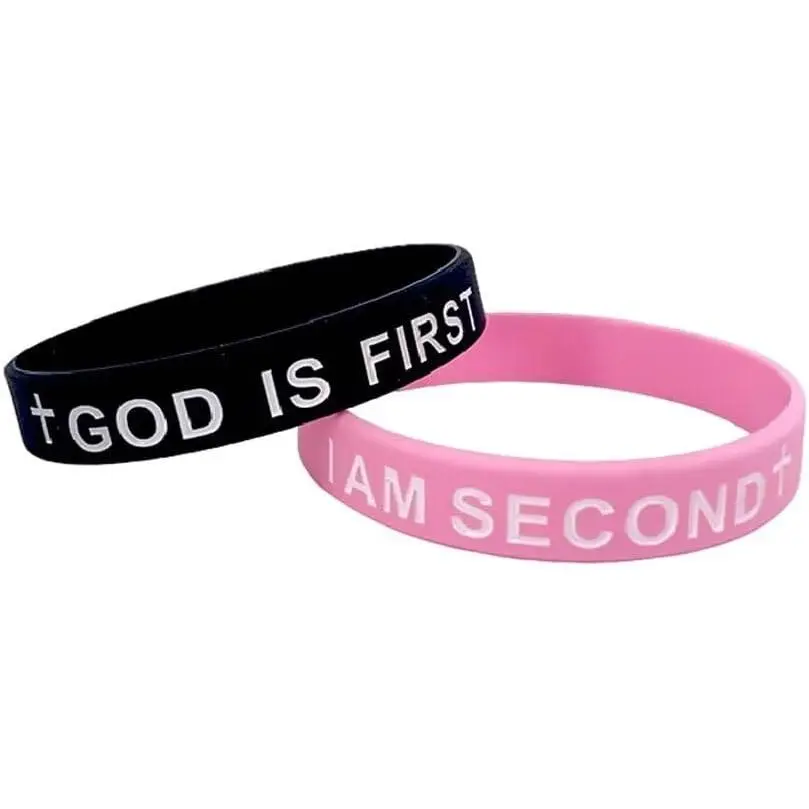Unisex Christian "GOD IS FIRST I'M Second" Rubber Wristbands, Modern Faith Message Bracelets with Comfortable Fit for Everyday Wear