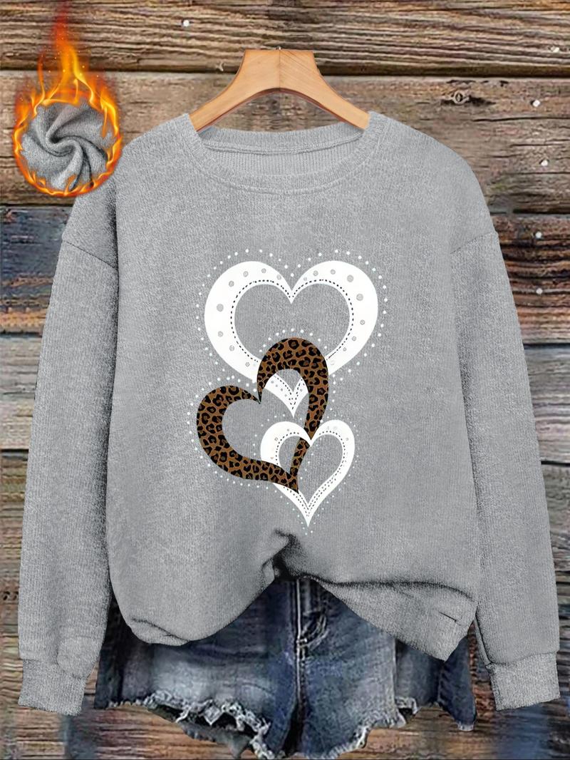 [Autumn and Winter] Women's casual and fashionable round neck imitation sweater top, heart pattern print comfortable round neck imitation sweater top, suitable for autumn and winter season