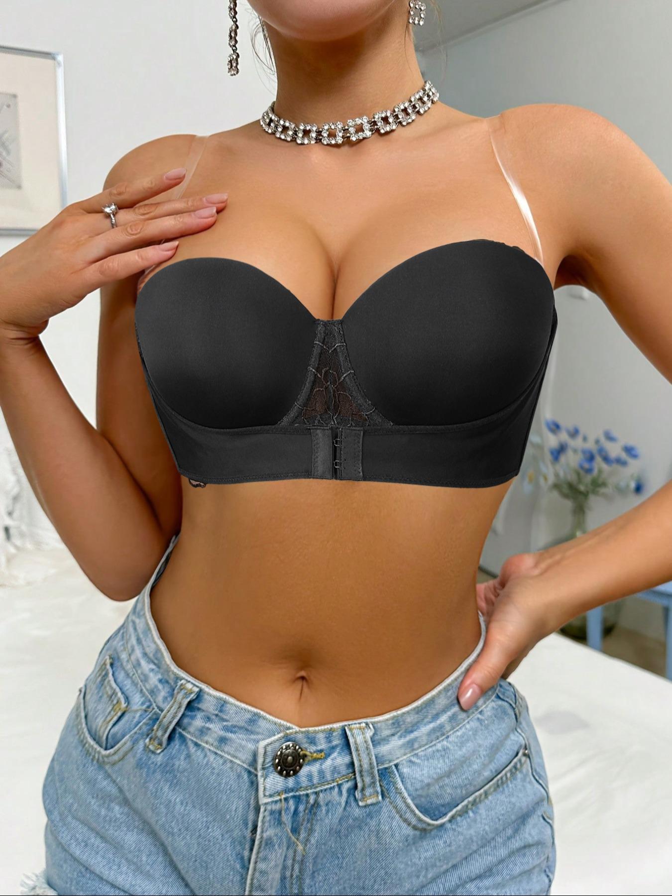 Ecomilky women's simple everyday lace tube top strapless design underwear bra, suitable for all occasions, daily wear, suitable for all seasons. Women's basic style Elegant Black Minimalist bra bras for women push up bra