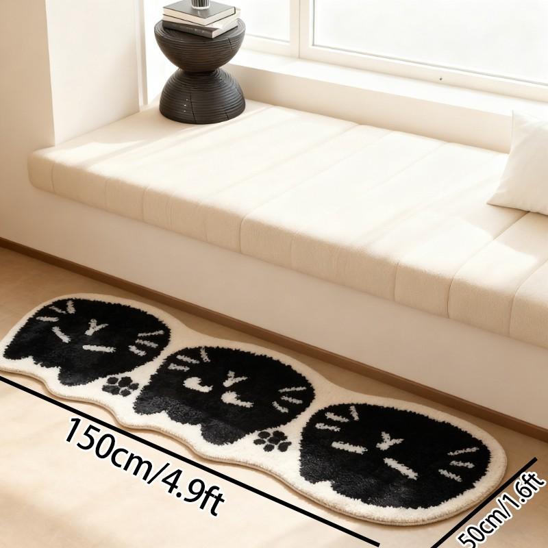 Cute Cartoon Cat Face Printed Rug, Home Decorative Rugs, Soft Washable Floor Mat for Living Room & Bedroom, Stylish Korean Minimalist Home Decor