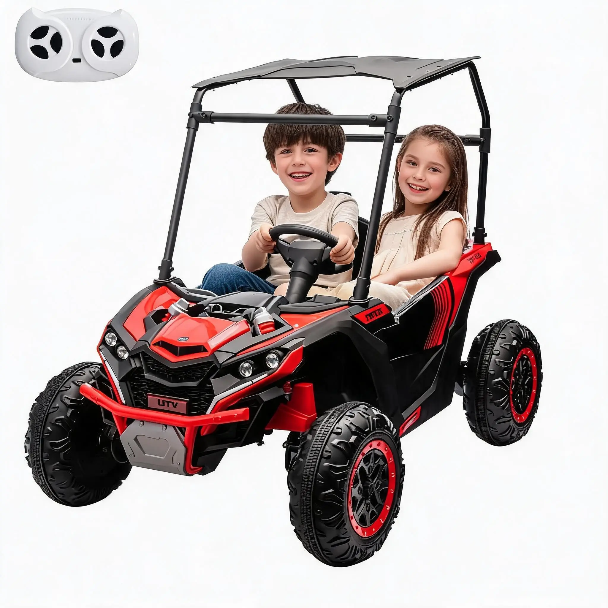 24V 2-Seater Electric UTV with 4WD, Red Off-Road Ride-On Vehicle for Outdoor Adventures