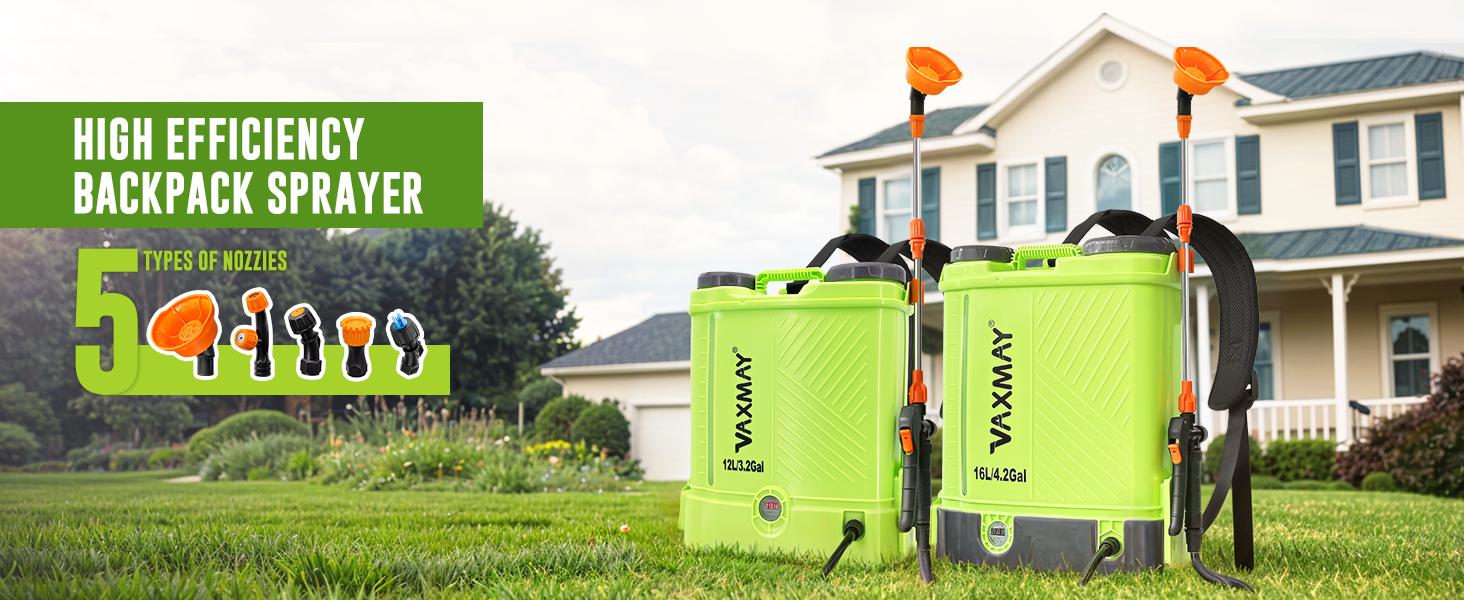 VAXMAY Battery Powered Backpack Sprayer 3.2 Gallon 80 PSI Electric Garden Sprayer Compatible with Makita 18V Battery 5 Nozzles 2.0 Ah Battery & Charger Included