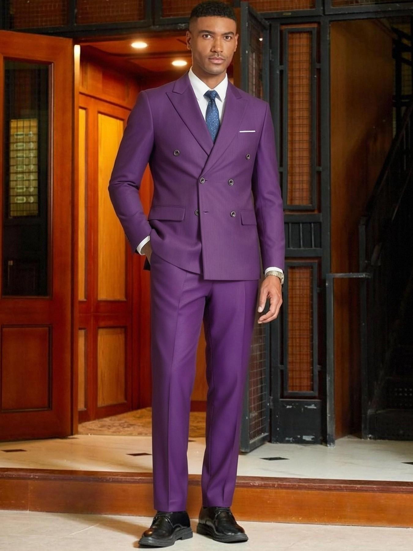 Men's fashionable double-breasted slim-fit suits, high-quality business plain-color two-piece suits, groom and best man wedding gowns, formal attire for occasions, office professional suit sets, party and banquet evening gowns