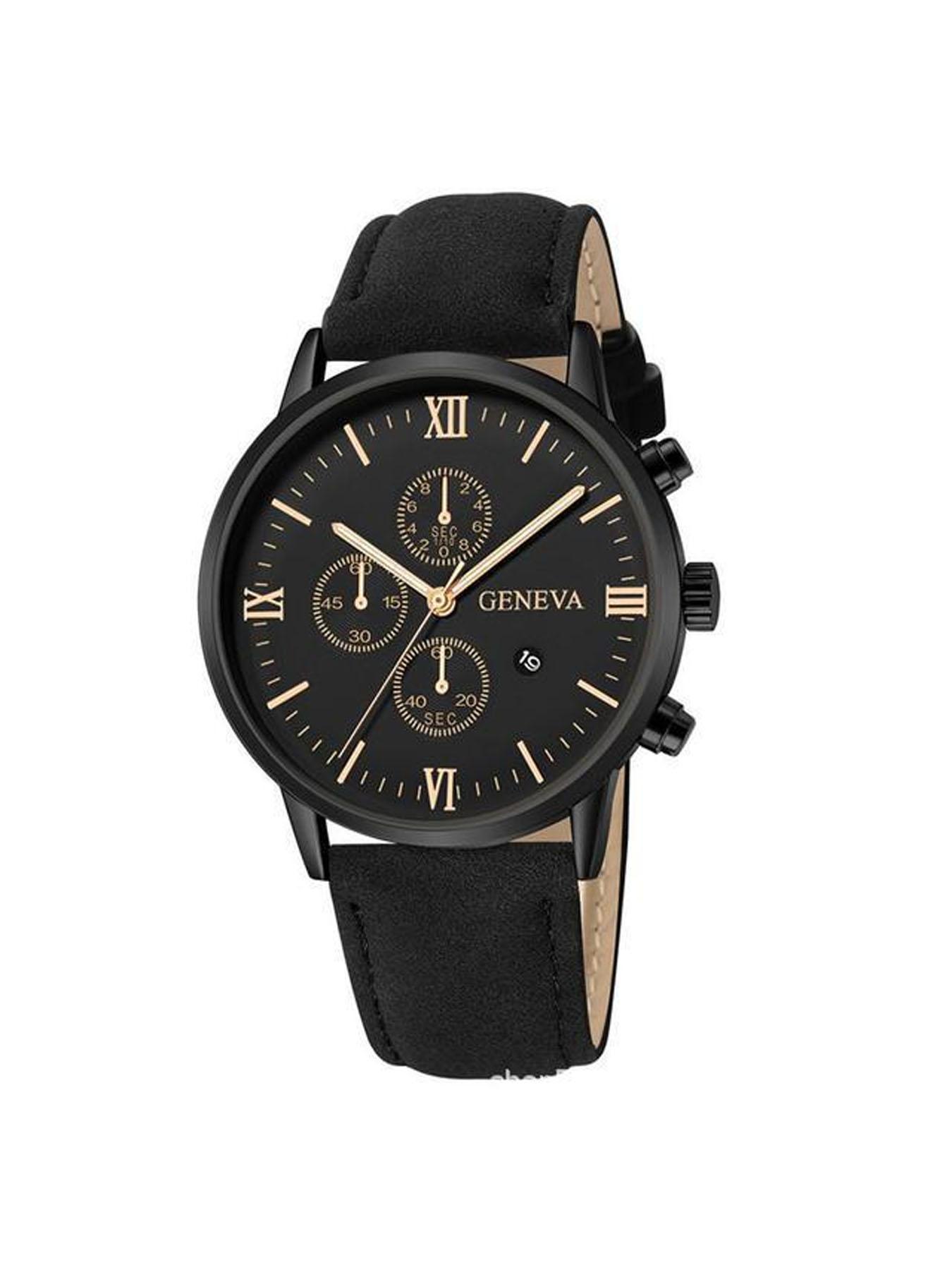 2-piece men's business fashion blue light three eye quartz watch set Analog Quartz Watch