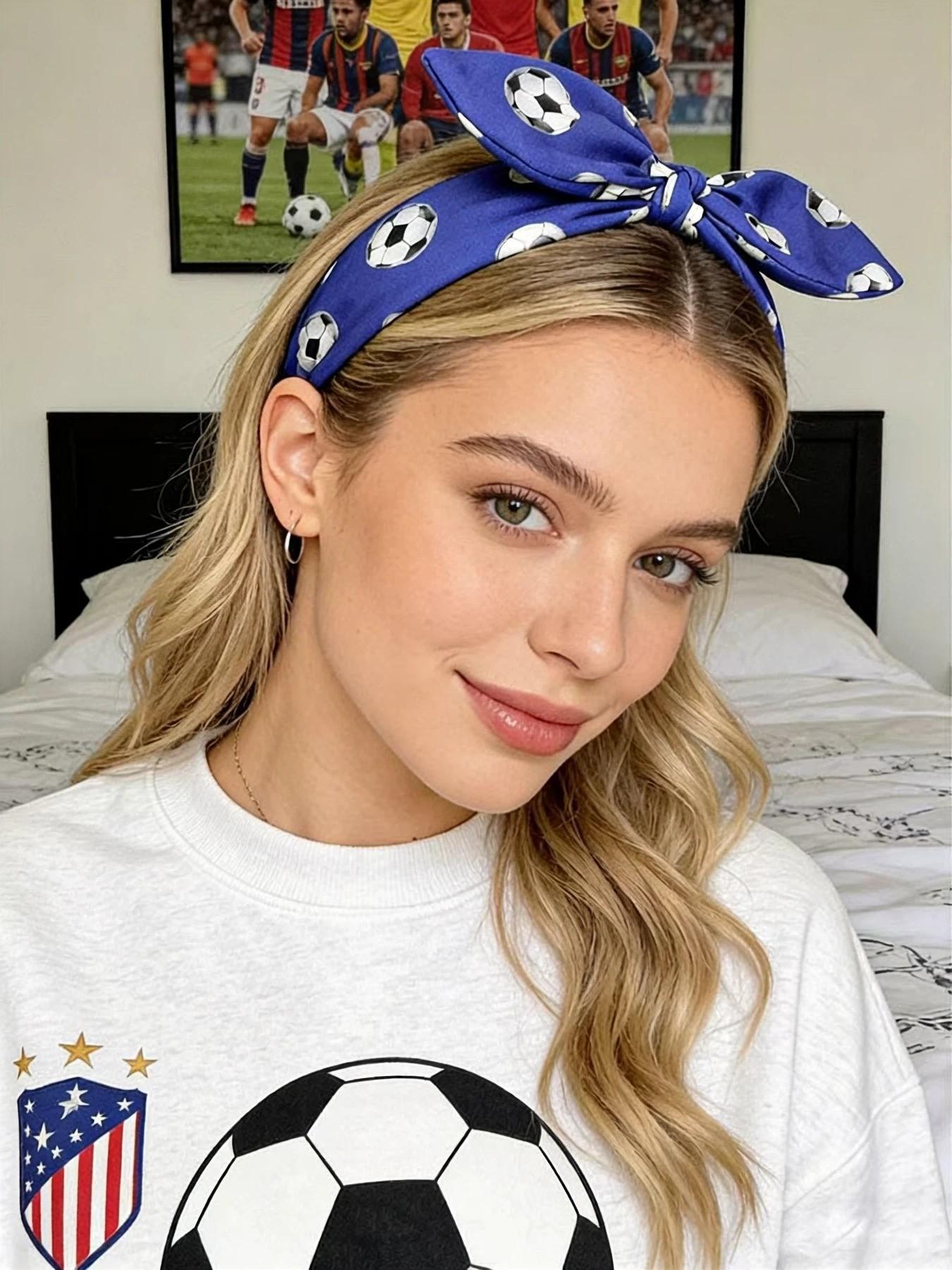 World Cup Football Print Hairband, Butterfly Knot Rabbit Ear Headband, Sports Game Accessory, Stylish and Fun Hair Decor