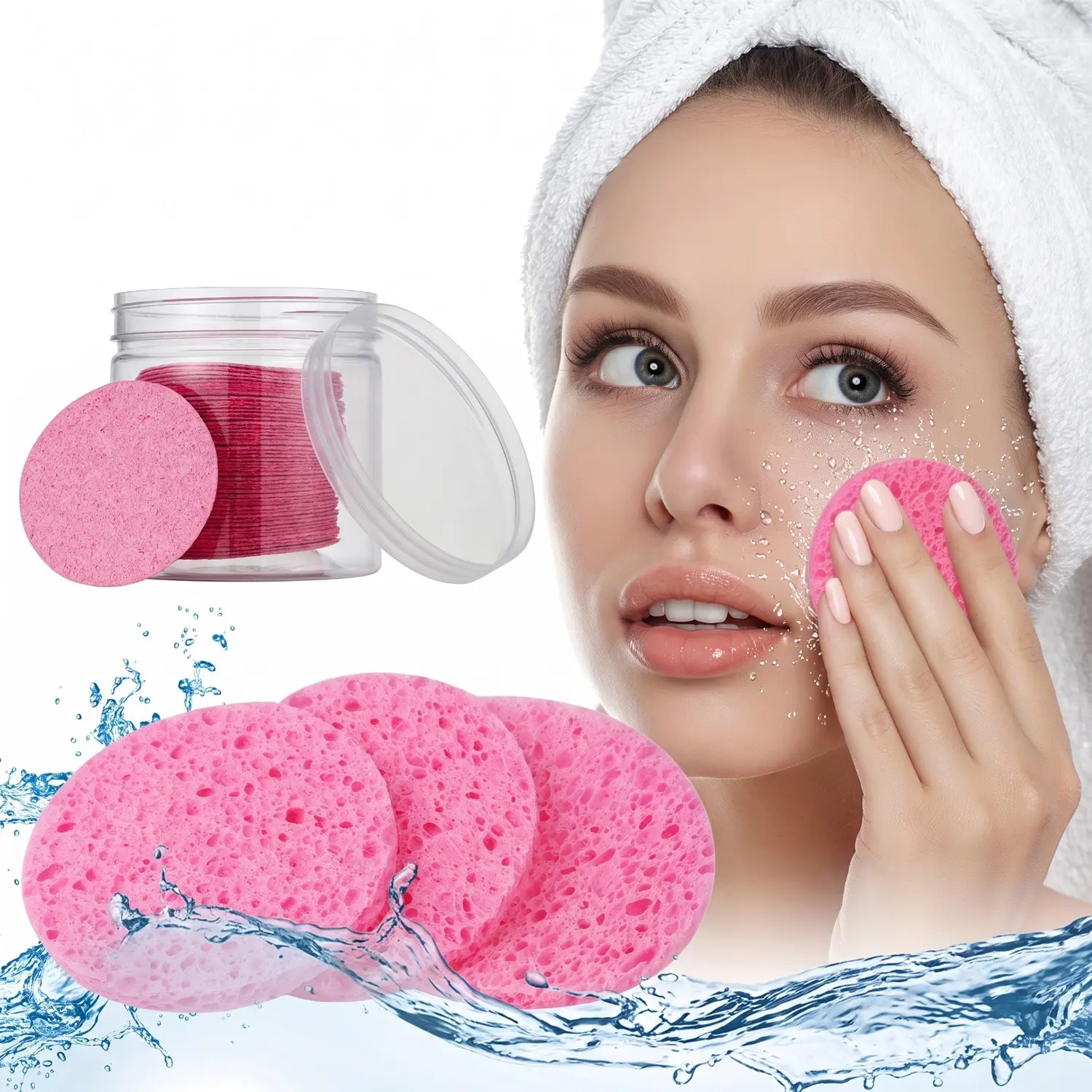 50-Count Compressed Facial Sponge, Cellulose 100% Natural Cosmetic Spa Sponges for Facial Cleansing, Exfoliating Mask, Makeup Removal