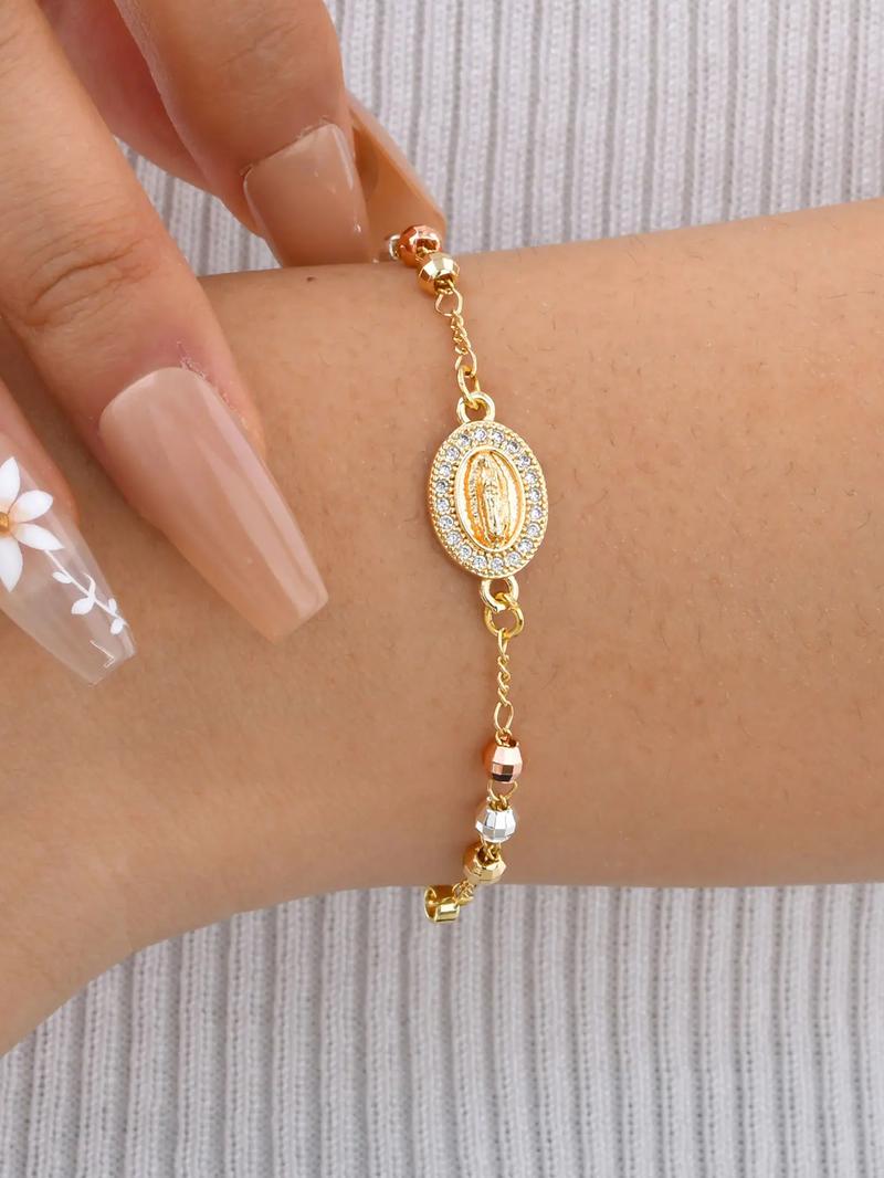 Women's Elegant Our Lady of Mary Design Bracelet, Fashion Religious Faith Jewelry with Cross, Trendy All-match & Exquisite Jewelry for Birthday Gift, Beautiful Bracelets