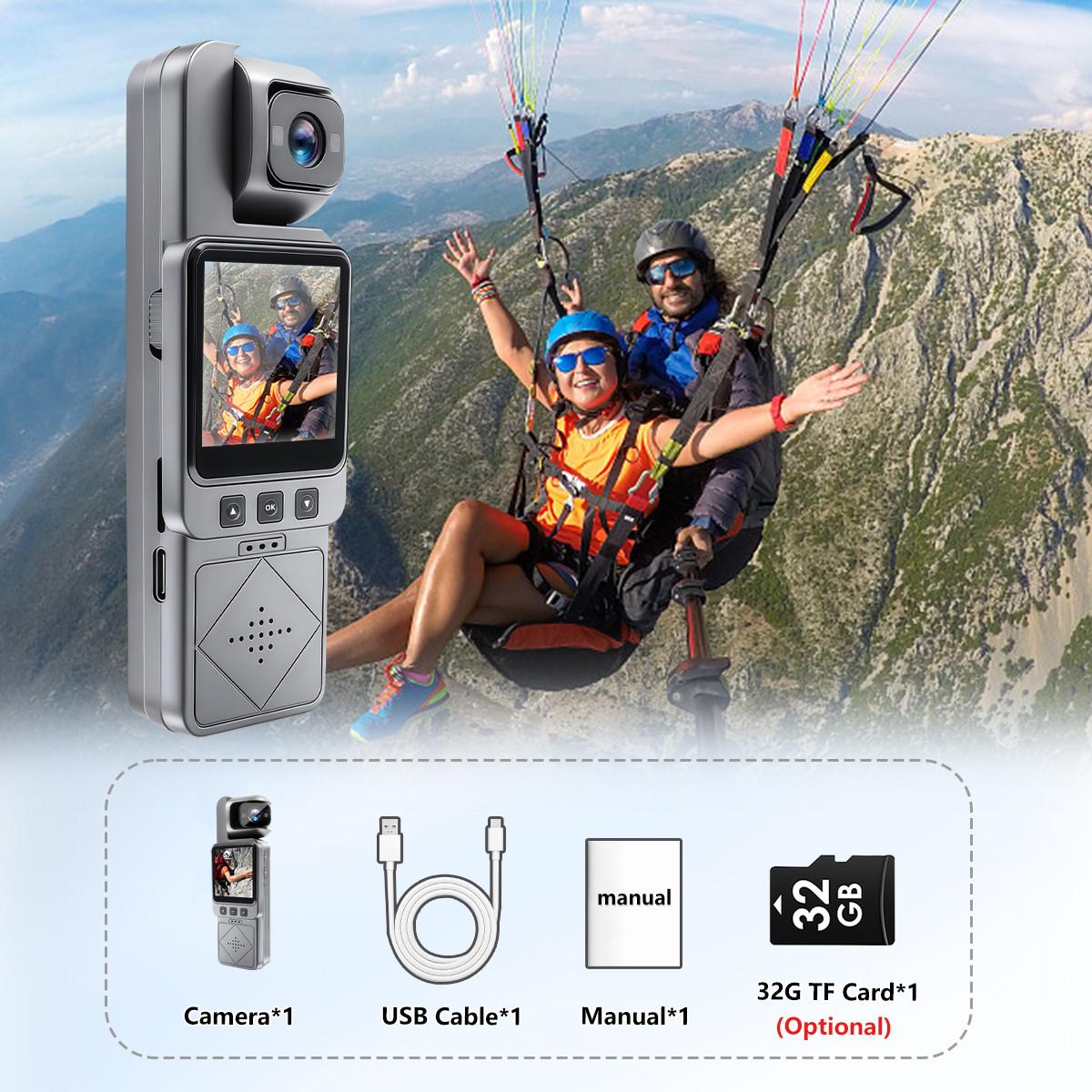 High-Definition 180° Rotating Lens Portable Sports Camera, 6x Digital Zoom, Wide Angle, Wireless Transmission, Night Vision, Loop Recording