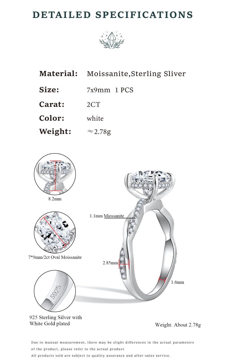MOI MART 2Ct Oval Cut Synthetic Moissanite ring, Stackable in s925 sterling Silver engagement ring perfect gift Solitaire Wedding Infinity Bridal Band Set