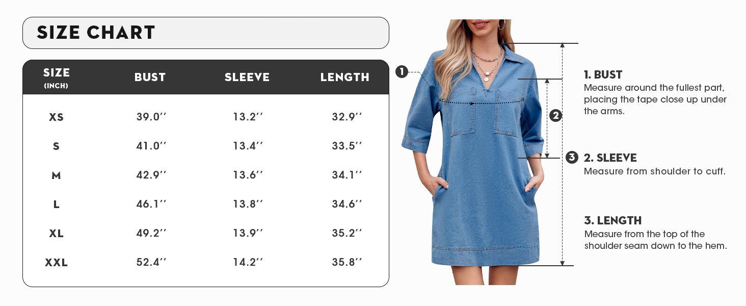 FMEYOA Womens Denim Shirt Dress Long Sleeve V Neck Loose Casual Jean Mini Dress with Pockets