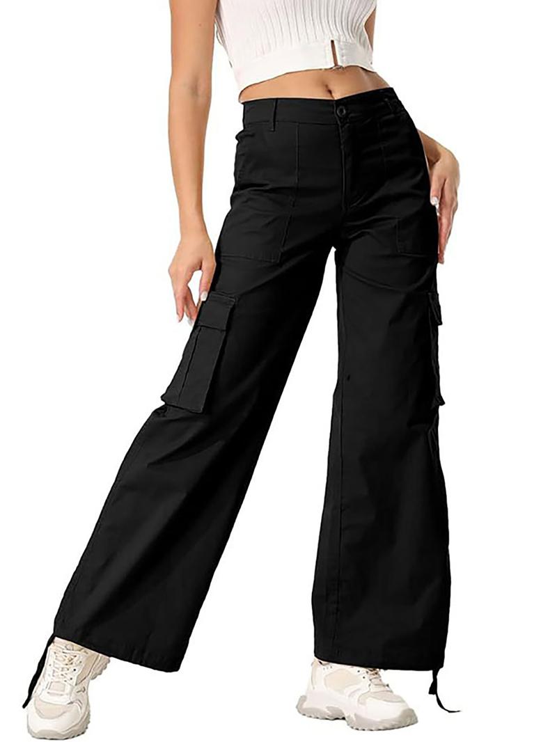 Avamo Stretchy Womens Cargo Pants thick thigh pants work outfits women Wide Leg Sweatpants Baggy High Waisted 6 Pockets Straight Leg Casual Y2K Streetwear Cinched Ankle/ Straight-Leg Capris Pants With Adjustable Trouser Cuffs for Daily Wear