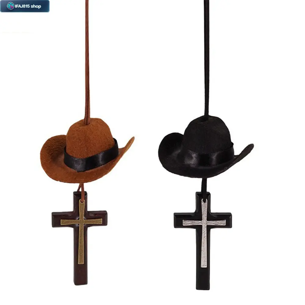 Cross Cowboy Hat Pendant Charm, Western Rustic Cowgirl Style Car Hanging Decor, Vintage Cross Charm Accessory for Rearview Mirror, Keychain, Backpack, Purse and Apparel, Unique Boho Aesthetic Pendant Gift for Daily Travel, Road Trip and Outdoor Lifestyle