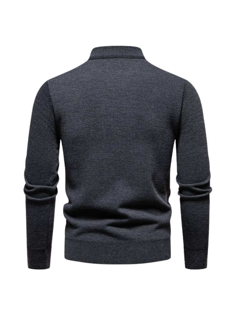 Men's Fall Winter Half-Zip Stand Collar Fleece Pullover Sweater, Casual Plain Knit Top, Comfortable Versatile Clothing for Cold Weather
