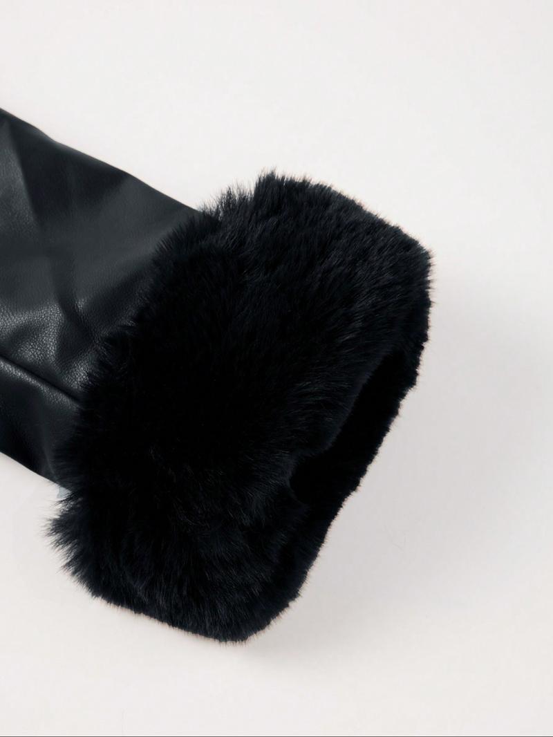 Women's Fall Winter PU Jacket, Long Sleeve Fitted Coat with Hood, Casual Warm Daily Wear, Detachable Belt Included