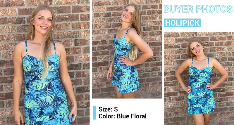 Holipick Women's Tummy Control One Piece Swim Dress Strapless Swimsuit Bandeau Skirted Bathing Suits