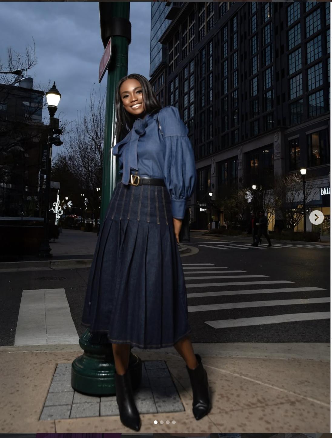 Women's Denim-effect Print Tie Neck Shirt, Chic Casual Long Sleeve Top for Daily Wear, Ladies Clothes for All Seasons