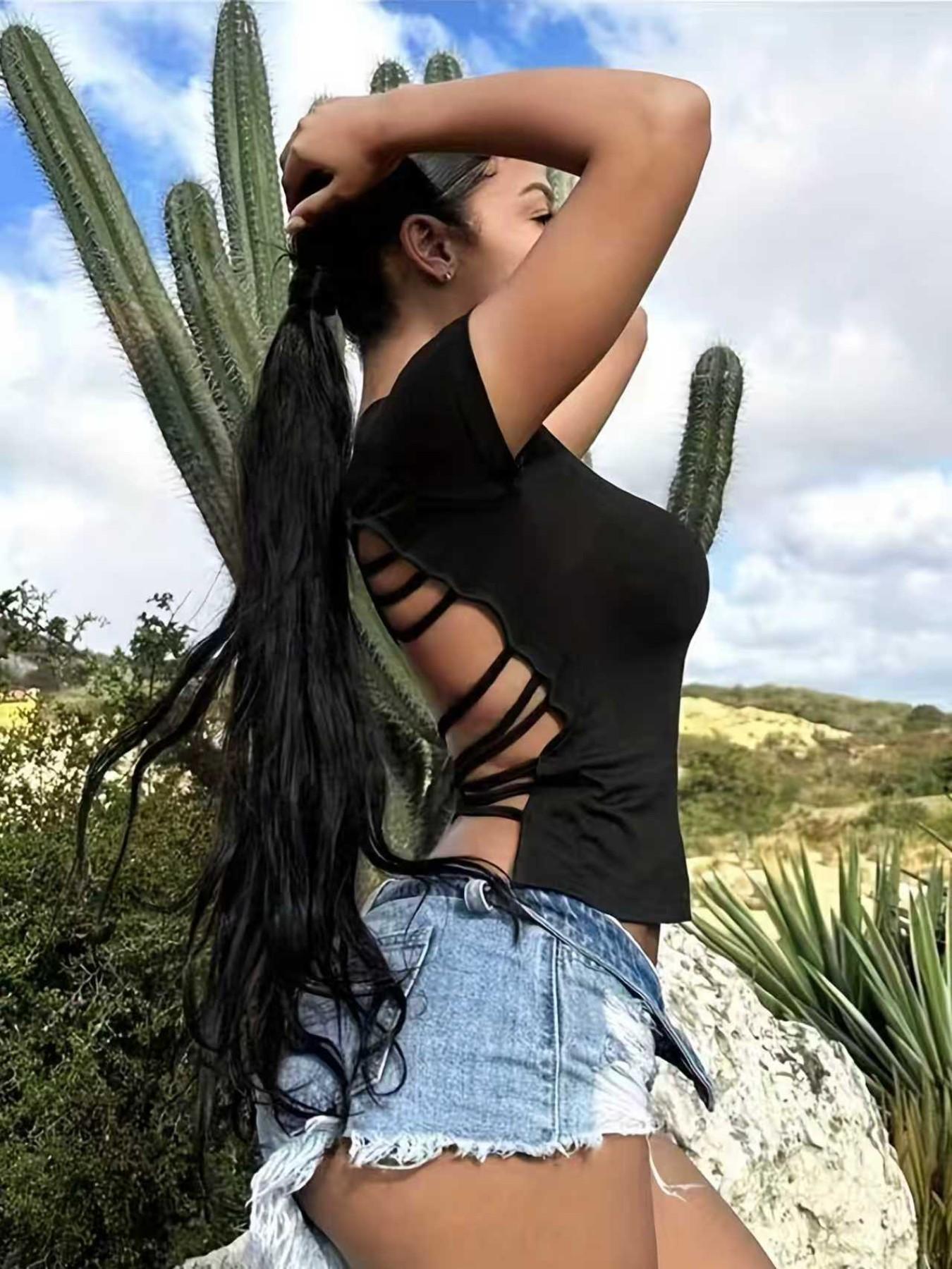 Women's Backless Cut Out Design Tee, Stylish Casual Top for Everyday Wear, Comfortable & Trendy Women's Clothing