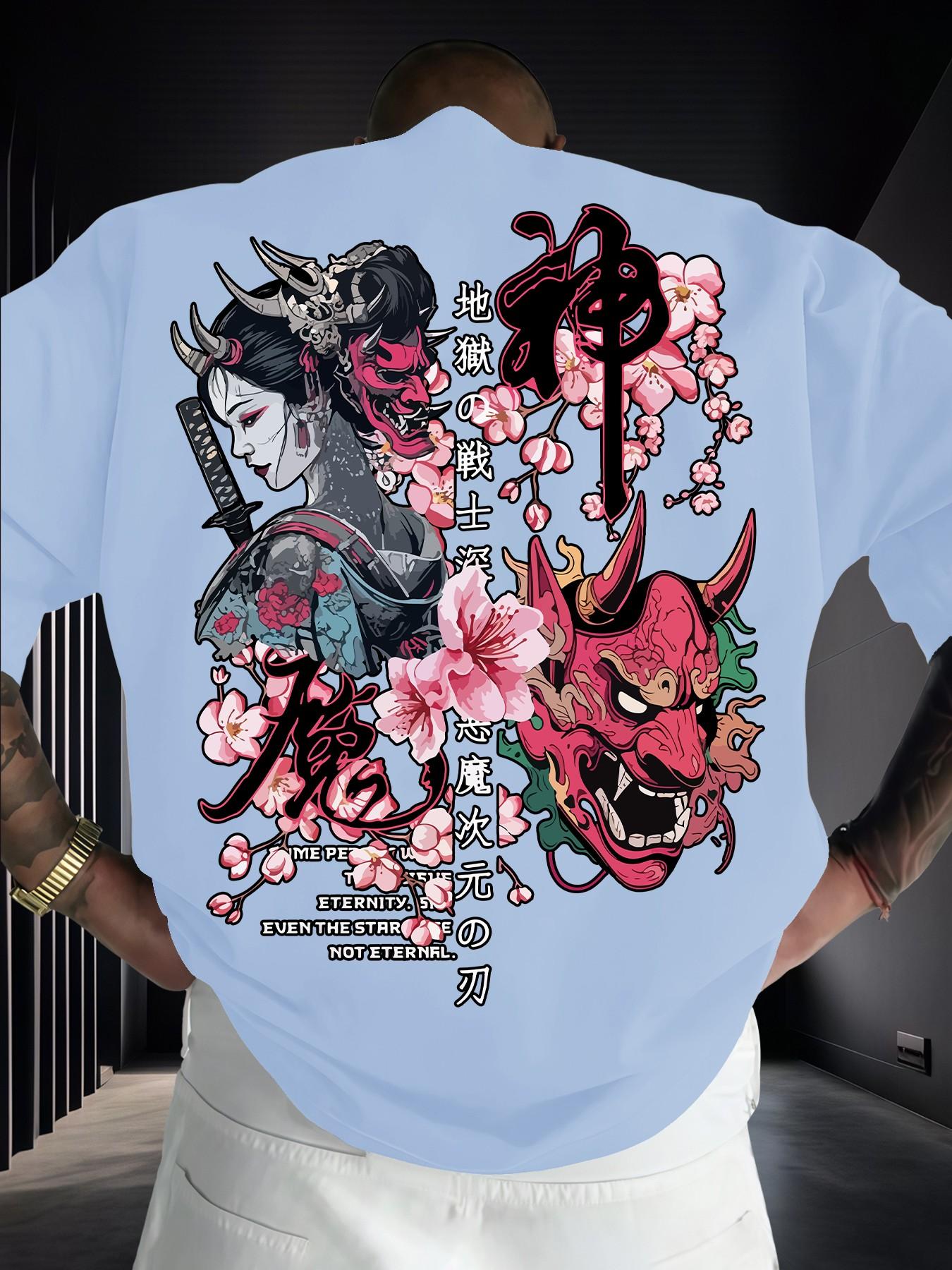 Men's Fashion Short Sleeve Round Neck T-Shirt, Japanese Ukiyo-E Print, Casual Summer Top, Daily Wear