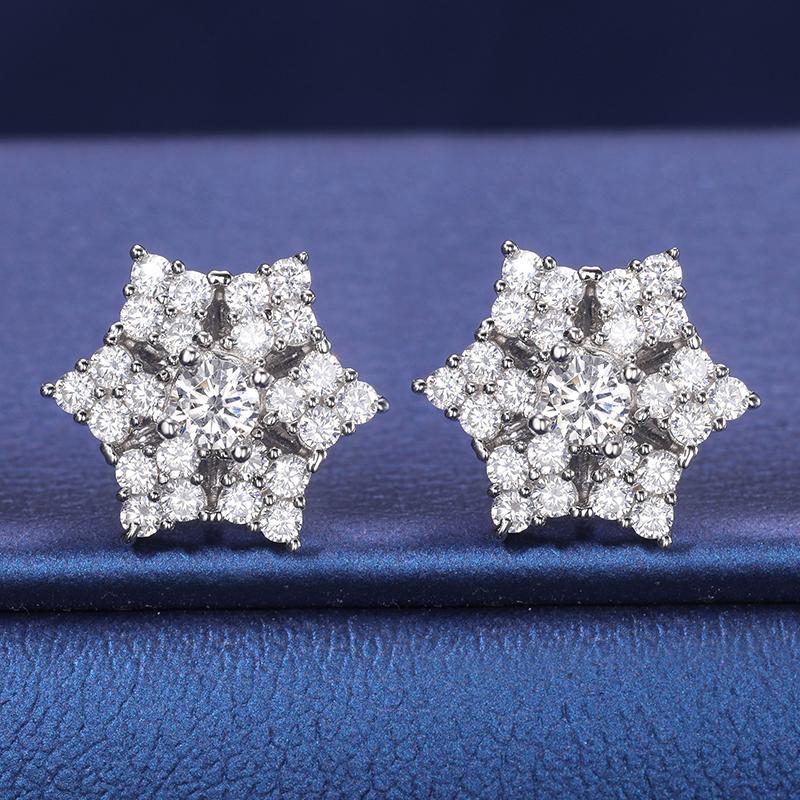 【#ES9250071】18K Gold-Plated Floral Stud Earrings with Lab-Grown Moissanite Earrings For Women 925 Sterling Silver Stud Earring Men Hip Hop Jewelry Couple Gift