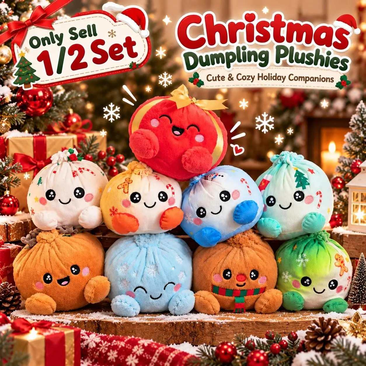 1/2 Set Christmas Cute Dumpling Plush Toys, Kawaii Rainbow Dim Sum Stuffed Plushies with Bamboo-Style Steamer Basket, Soft Cuddly Food Plush Dolls, Festive Christmas Party Decorations, Unique Holiday Birthday Gifts for Teens and Adults