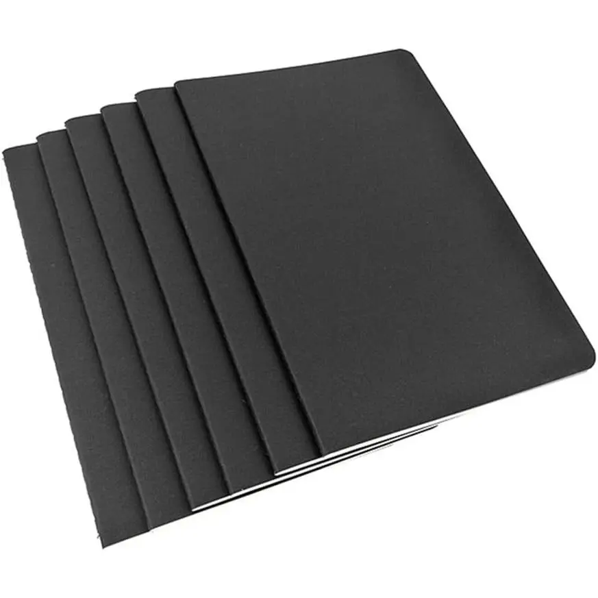 Pocket Notebook 6 pack Black Softcover Thread-bound Small Notebook Journal Diary Memo NotePad,A6 Size(4"X5.5"),30 sheets(Ruled Pages)
