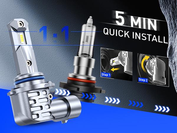 AUTOONE H11/H9/H8 9005/HB3 LED Bulbs Combo 6000K White, H11 9005 LED Lights Fog Lights Canbus, Fanless Mini Size Plug and Play, Pack of 4