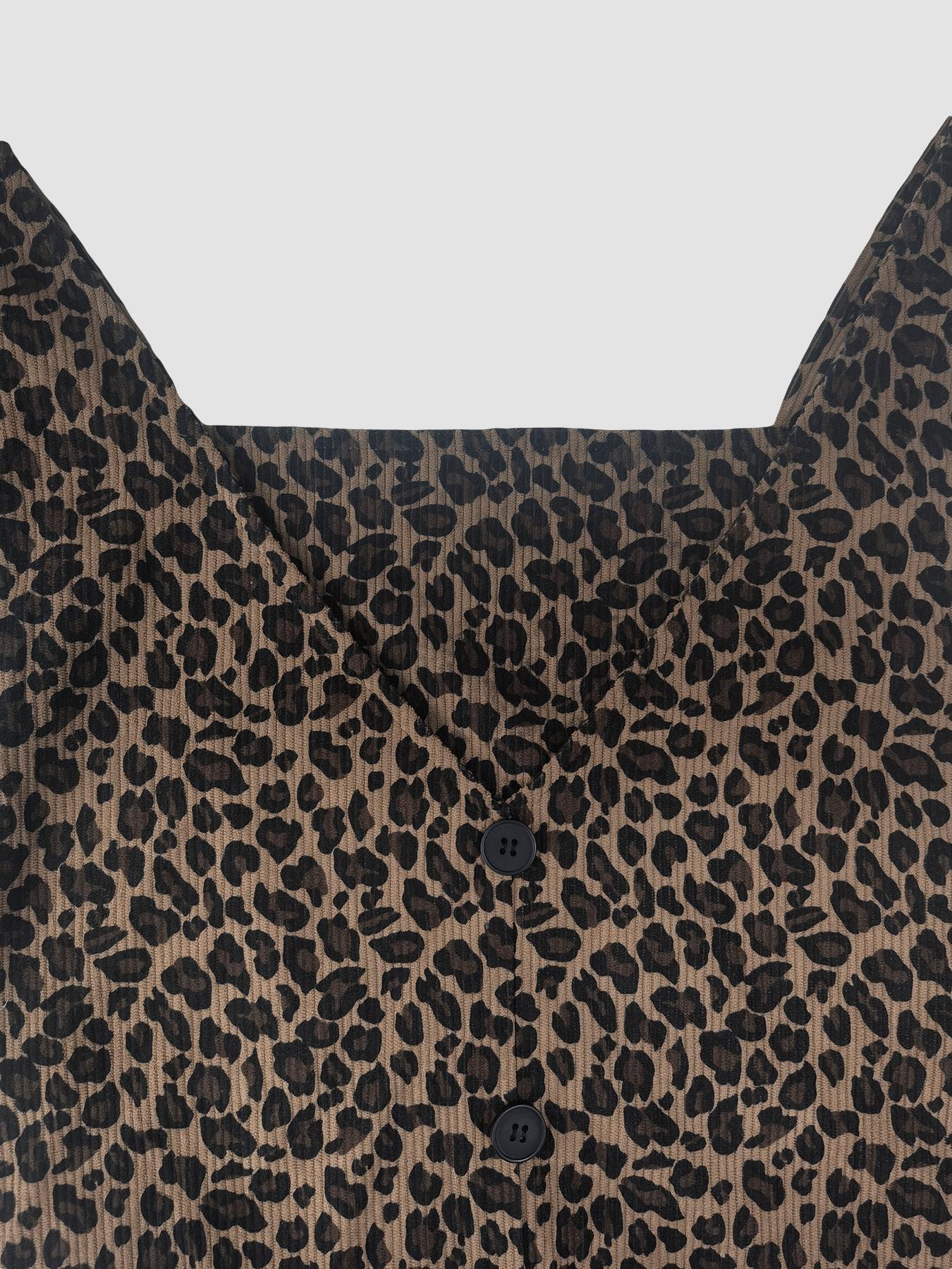 Women's High Neck Inner Layer + Leopard Print Strap Skirt Set, Casual Daily Spring Autumn Commuter, Two-Piece Ensemble Outfit