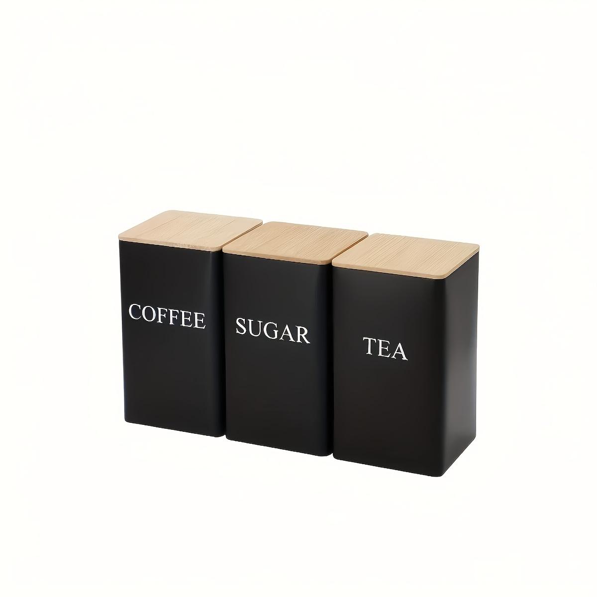 3-Piece Metal Tea Coffee Sugar Canisters with Wooden Lids, Kitchen Storage Containers, or Home Organization, Daily Use Gift