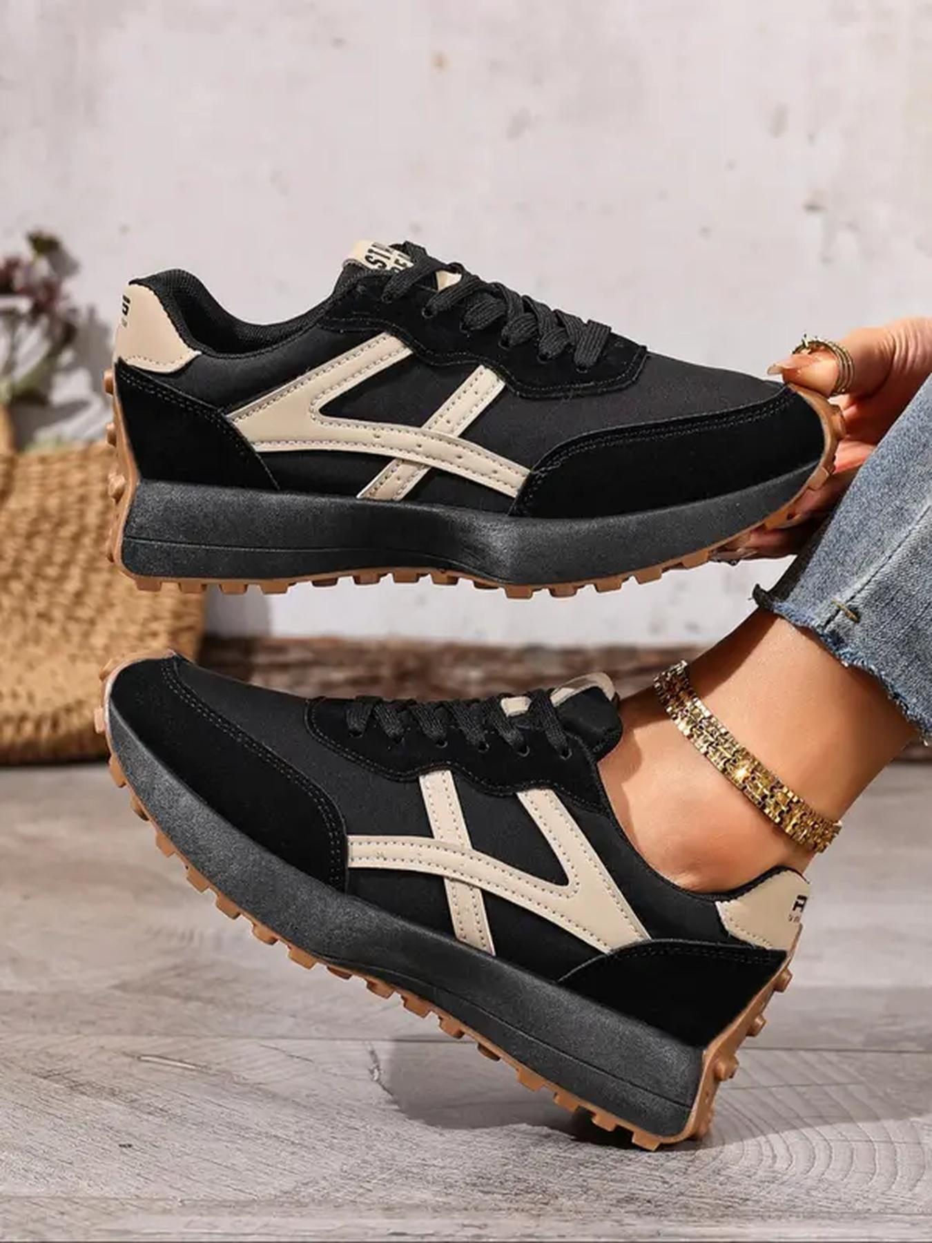 Women Height Increasing Thick Sole Non Slip Comfortable Breathable Colorblock Running Shoes Outdoor Running Sneakers for Outdoor Sports