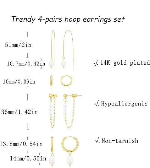 Tewiky 14K Gold Plated Pearl Dangle Hoop Earrings for Women - Dainty Hypoallergenic 14K Gold Plated Small Drop Chain Hoops Trendy Earring Sets for Multiple Piercing Jewelry Best Gift Elegant And Classic For Valentine's Day gifts Tewiky 14K Gold Plated Pearl Dangle Hoop Earrings for Women - Dainty Hypoallergenic 14K Gold Plated Small Drop Chain Hoops Trendy Earring Sets for Multiple Piercing Jewelry Best Gift Elegant And Classic For Valentine's Day gifts