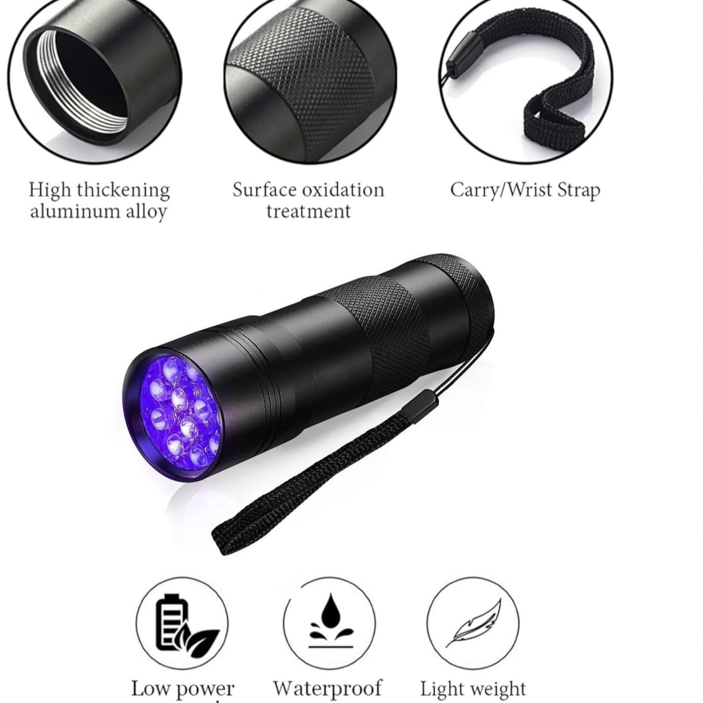 Wild Bright 2-pack portable 12-LED ultraviolet flashlight with 395nm wavelength, black light detector for dog urine and pet stains, fluorescent aluminum detector, suitable for outdoor hiking and garden search, 6*AAA batteries not included