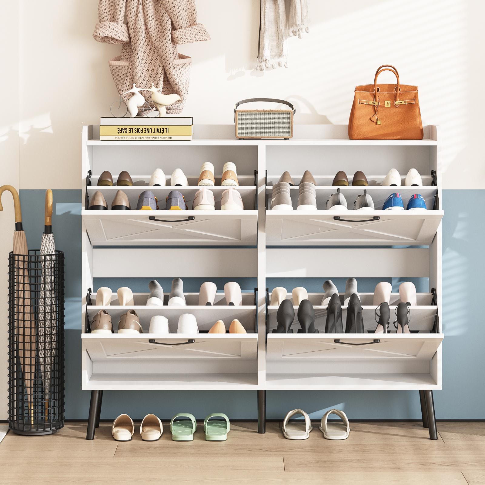 Vabches Large Shoe Cabinet with 4 Flip Drawers, Freestanding Shoe Organizer with Metal Drawer Bracket for Entryway