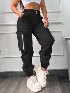 High Street Sporty Multi-Pocket Women's Casual Workwear Pants, Long Legged Comfortable Everyday Wear, Trendy Urban Style Bottoms
