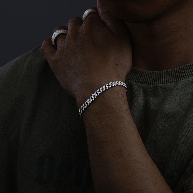 【B62 6mm live2】UCCIYO Synthetic Moissanite S925 Sterling Silver Cuban Chain Bracelet Miami Cuban Chain Ice Out D VVS Synthetic Moissanite Men Singer Style Rap Hip Hop Jewelry