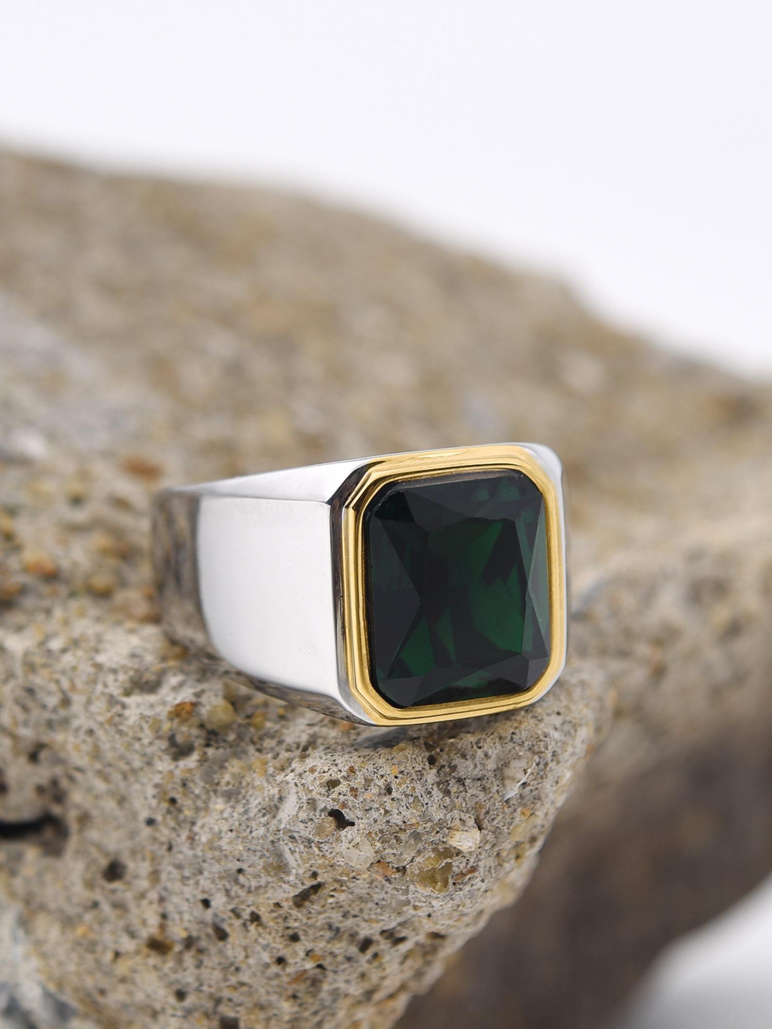 Luxury Male Ring Multi-Color Gemstone 316L Steel High Quality 18k Gold Plated Business Wedding Statement Ring Two-Tone Design