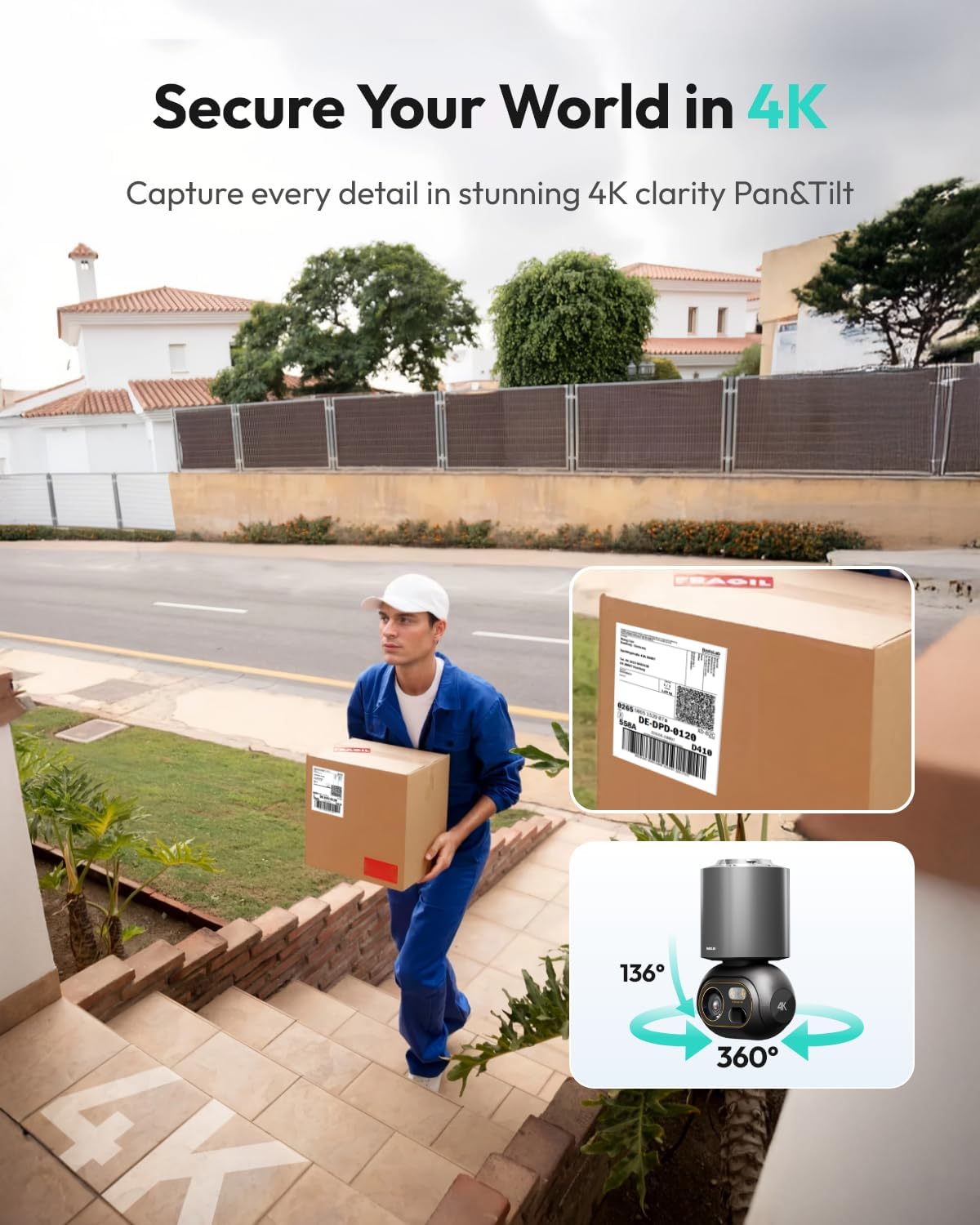 BOTSLAB H200 Security Cameras,Wireless Outdoor 4K Color,Night Vision,8MP Ultra-Clear,2.4G WiFi,AI Recognition 32G Storage Solar-Powered,Easy Install,Surveillance Systems Colorful