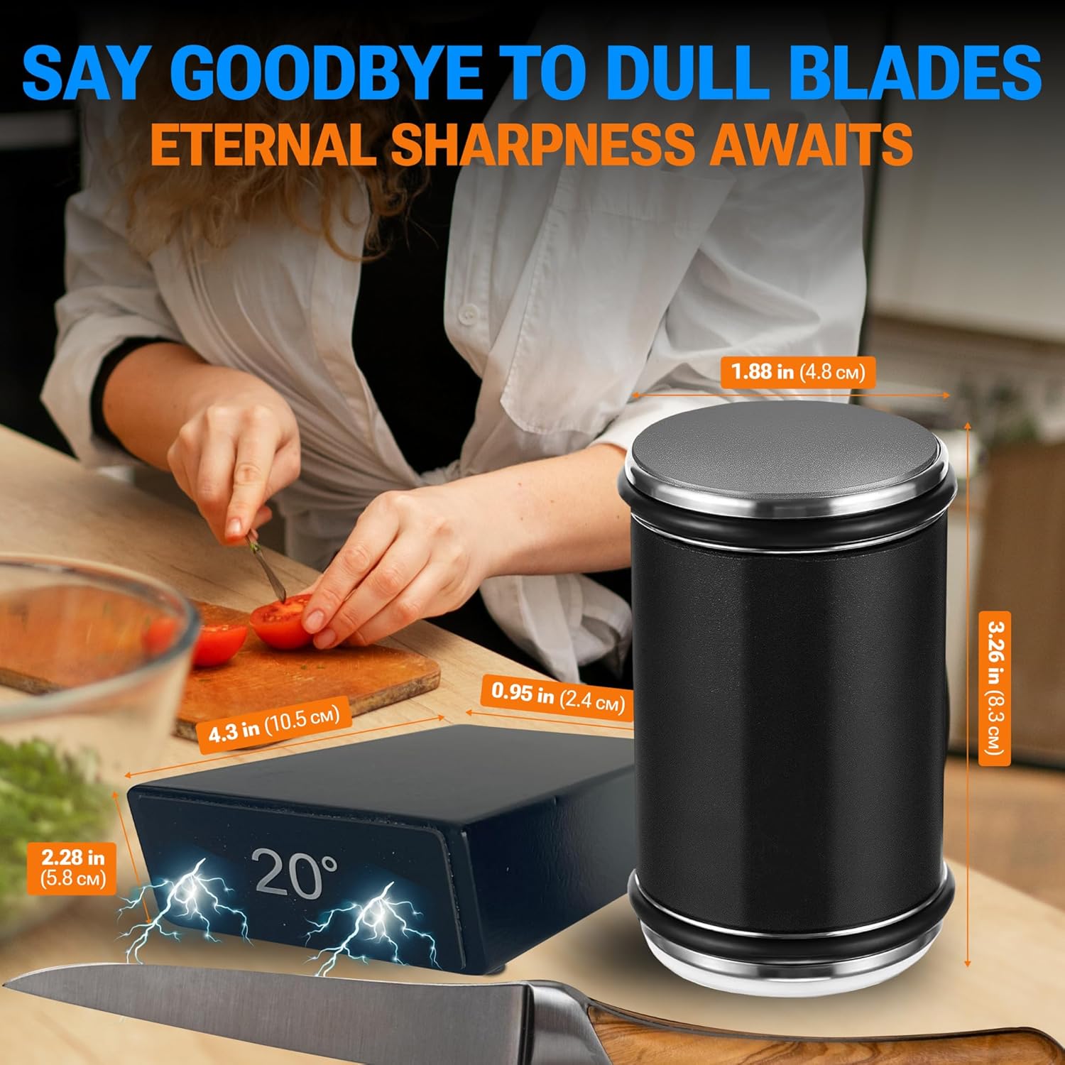 Rolling Knife Sharpener Kit, Chef Knife Sharpener Tool for Kitchen Knives, Roller Knife Sharpening System with 15 & 20 Degree Magnetic Angle, Wooden Roller with Diamond Discs