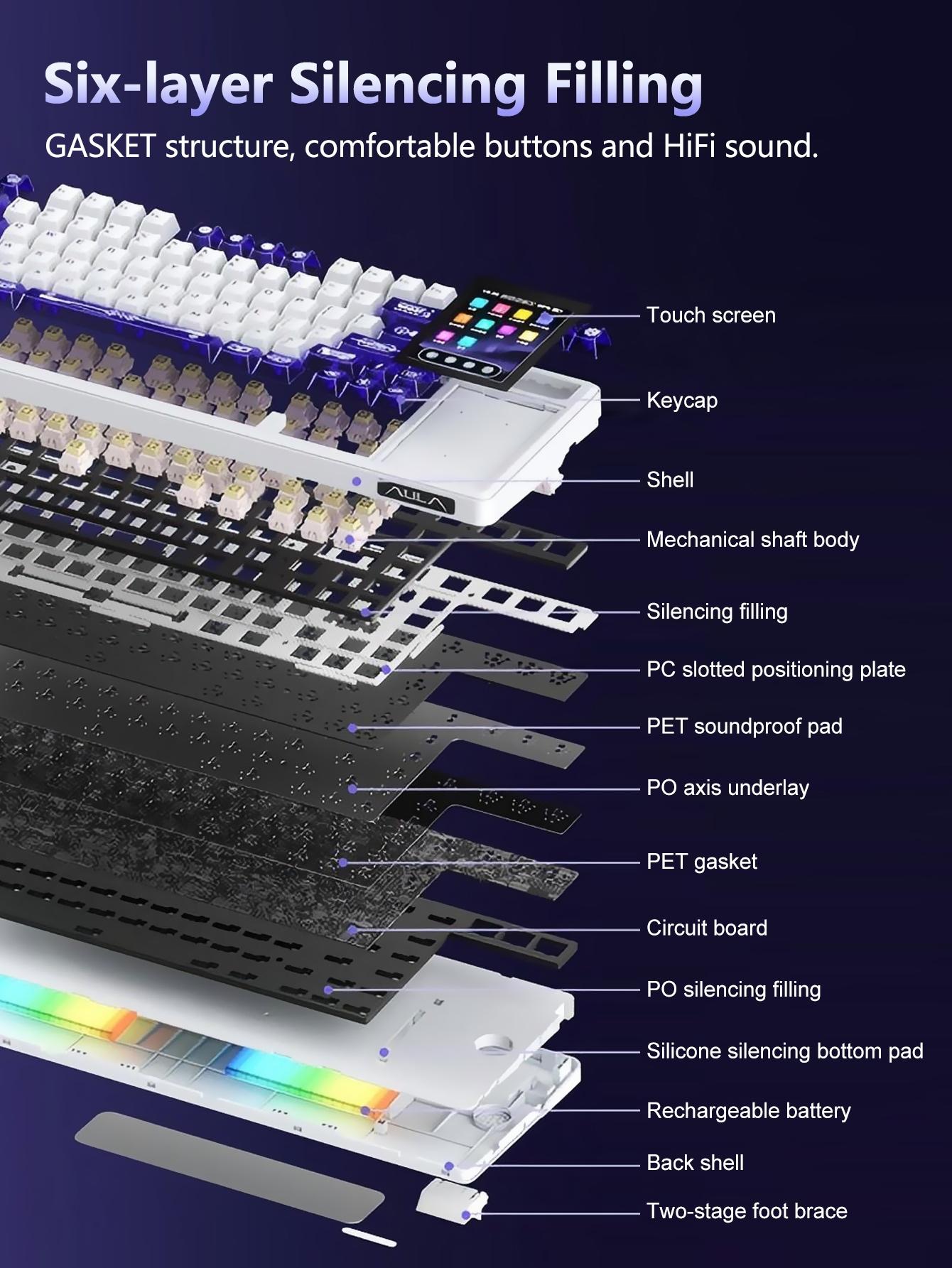 Aula L99 High Definition Touchscreen Mechanical Keyboard, 84 Keys, RGB Lighting, Wireless/l Wired, Customizable Animations, Gaming Essential
