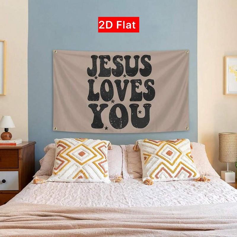 2D Flat Banner 1pc, Jesus Loves You Wall Hanging, Fun Decor for University Dorms, Elegant Gift for Graduation, Mother's Day, Father's Day