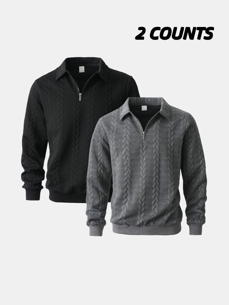 2-Pack Men's Half-Zip Pullover Sweaters, Cable Knit Collared Tops, Soft Warm Casual Long-Sleeve Outfits for Fall/Winter Daily Wear & Fashion Styles