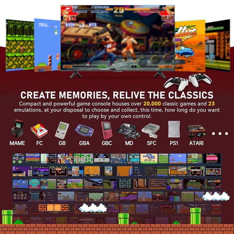 Retro Gaming Console, 20,000+ Classic Games, HDMI Plug & Play Game Stick, Dual Wireless Controllers, 23 Emulators, Save & Search Support, Gift for dults
