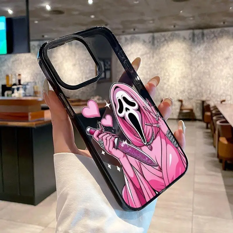 Soft Case for iPhone 17 16 Pro Max 15 Plus 14 13 12 11 Air Halloween Cute Pink Horror Ghost Love Anti-Yellowing Shockproof ultra-thin Silicone Crystal Cover.QXS761 i̇phone  pro  max  cases