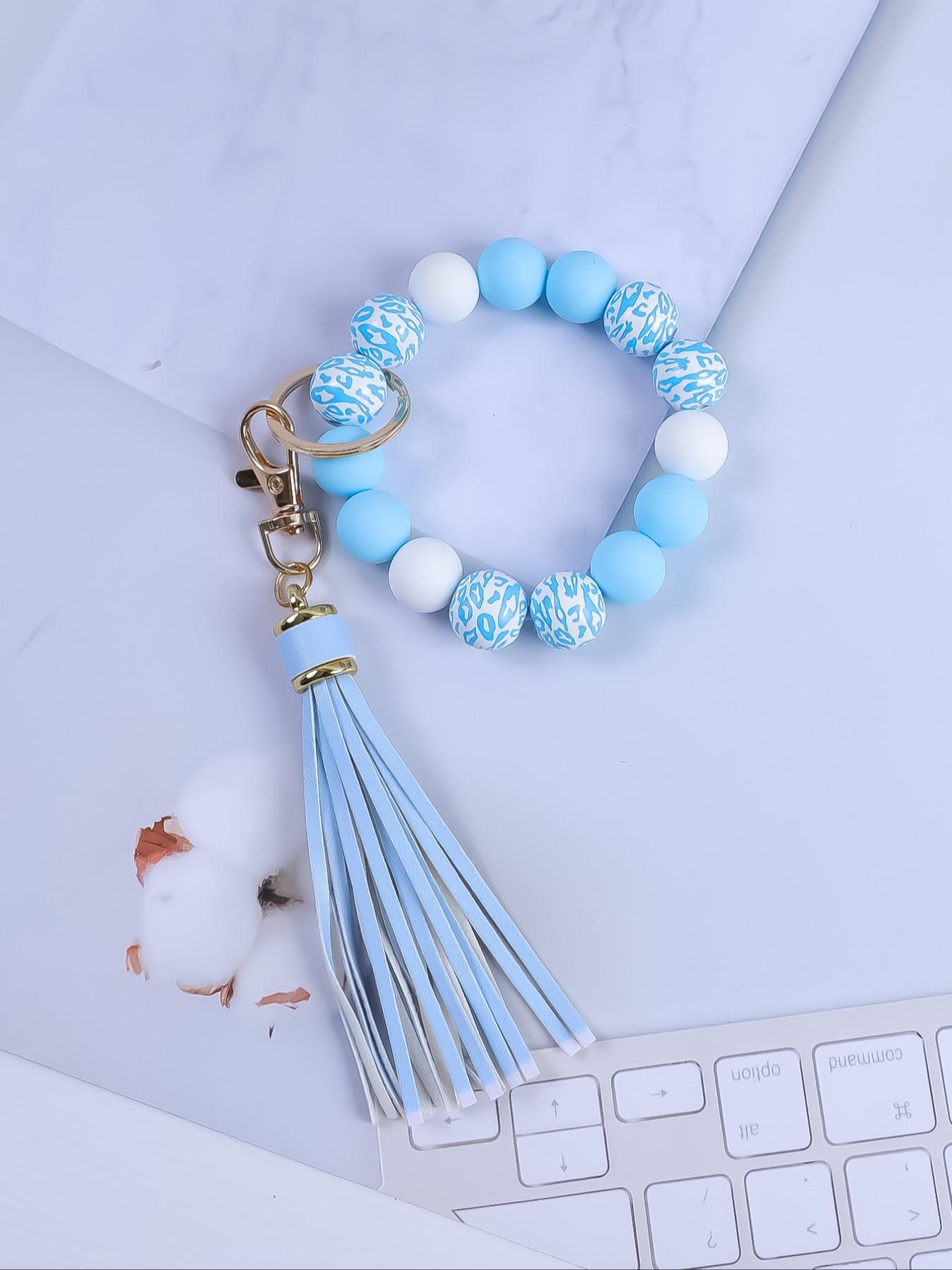 Women's Leopard Print Keychain Bracelet, Silicone Charm Pendant, Casual Style Accessory for Daily Use, Portable Anti-Loss Design