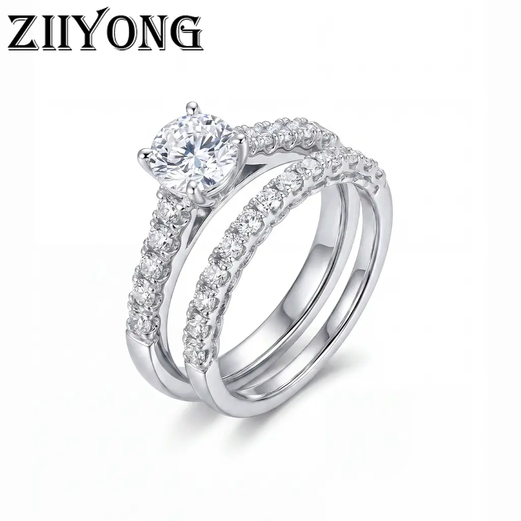 ZIIYONG Women's 925 Sterling Silver Brilliant Round Cut Moissanite Engagement Bridal Ring Set - No Rhodium Plating, Hypoallergenic, Luxurious Fine Jewelry - Ideal for Anniversary, Wedding Party