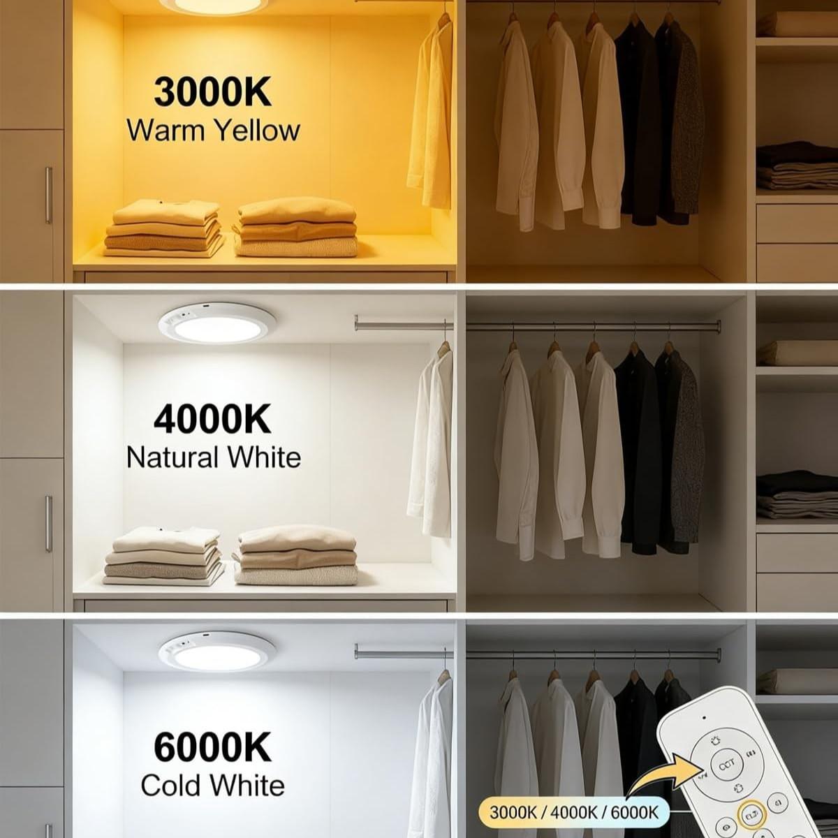 Magnetic Motion Sensor Ceiling Light, Remote Control, LED Battery Powered, Wireless, Dimmable, for Closet, Shower, Storage, Garage, Hallway